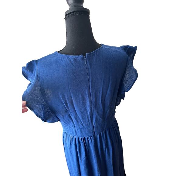 CYNTHIA ROWLEY Blue Linen Maxi Dress Size Medium - Picture 6 of 8